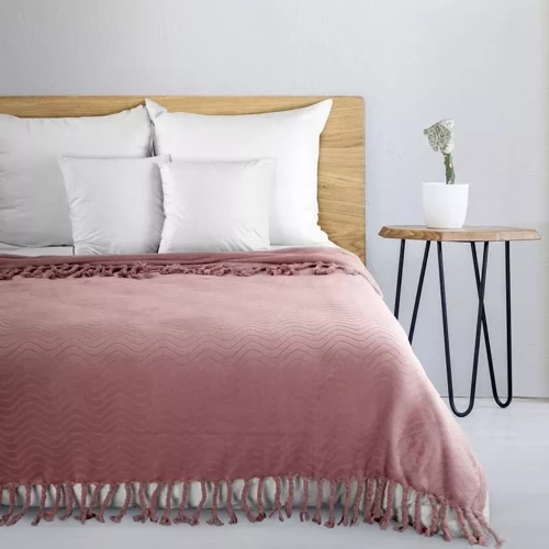 Cuvertura de pat Emma Patura cu franjuri Eurodraperii pudra