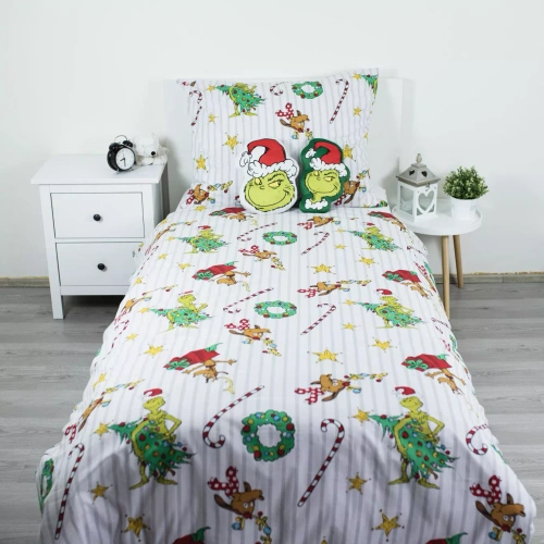 Lenjerie de pat Grinch Grinchmas JF24 140x200 bumbac 100% Grinch castel
