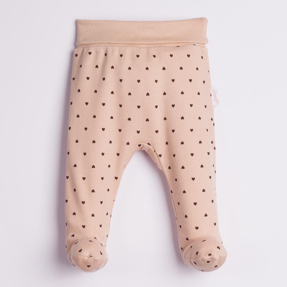 Pantaloni de pijama pentru bebeluși Nicol 226010, 100% bumbac, bej cu inimioare