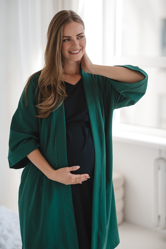 Halat de baie maternitate Milk&Love, verde sticlă – bumbac cu elastan, confortabil, mâneci 7/8