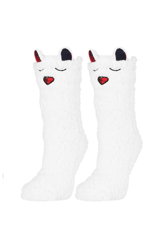 Șosete de damă Moraj CDC1600-001 alb-roz - pufoase, cu față zâmbitoare și ABS antiderapant