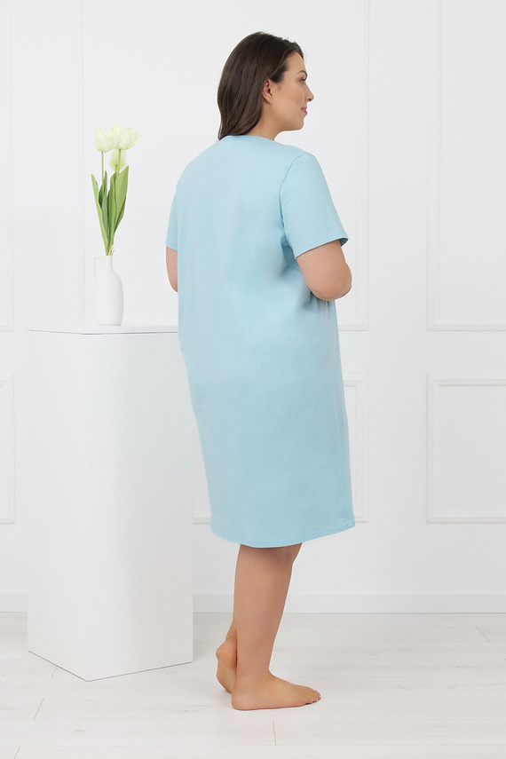 Hemaria Italian Fashion cămașă de noapte damă plus size din bumbac, turcoaz