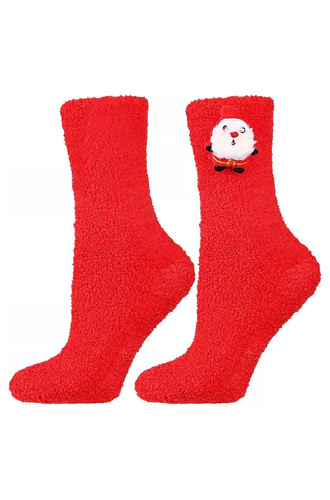 Șosete de Crăciun Moraj CDC400-002 roșii/bej – moi, călduroase, cu aplicații 3D și talpă antiderapantă