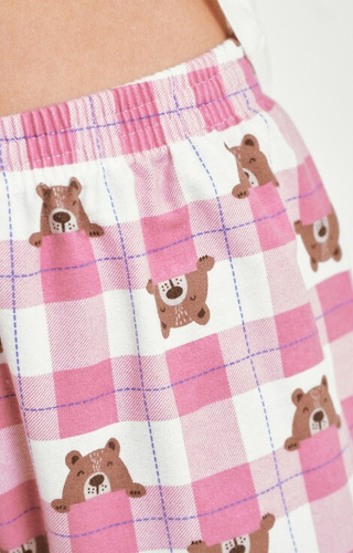 3441 Pijamale dama Astrid din bumbac Taro bej - maneci lungi, pantaloni de flanel in carouri