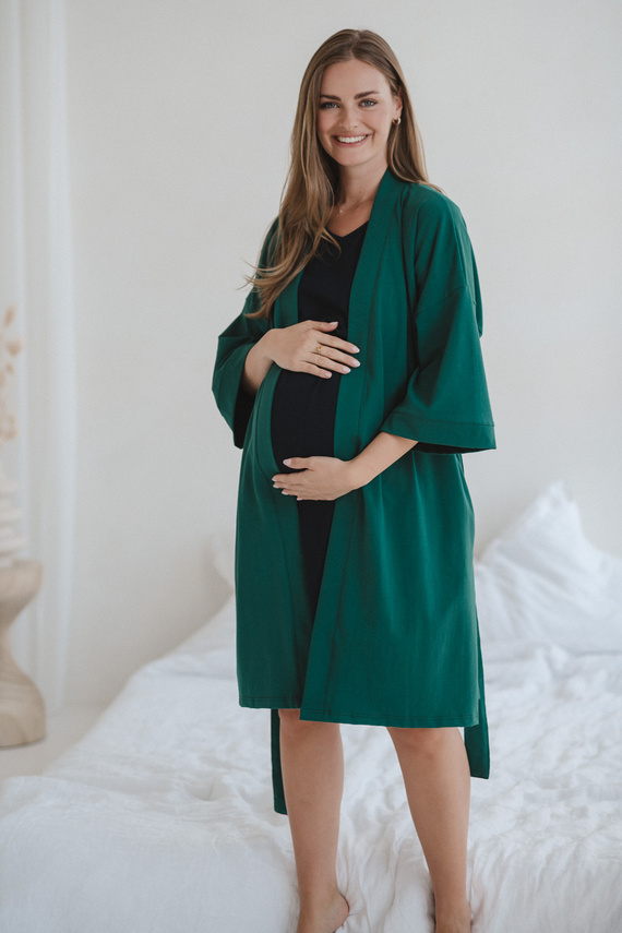 Halat de baie maternitate Milk&Love, verde sticlă – bumbac cu elastan, confortabil, mâneci 7/8