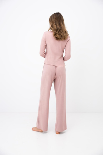 Sensis Alira pijama damă gri, lungă, cu nasturi, cu model în dungi fine