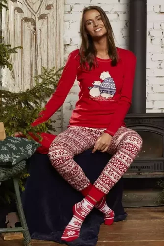 Arktyka Pijama de damă cu mânecă lungă, pantaloni lungi Italian Fashion - roșu/print