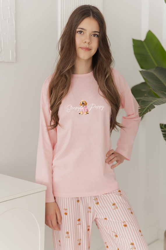 Pijamale pentru fete Taro 3677 Nola roz, 100% bumbac, mânecă lungă