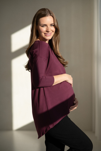 Tunica maternitate și alăptare Mommy Mauve Wine Milk&Love – Bluză supradimensionată cu fermoare ascunse, bumbac Oeko-Tex