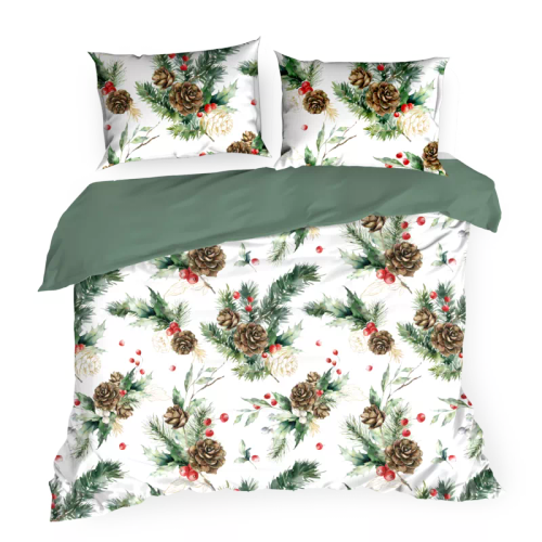 Lenjerie de pat Pino Craciun, perdele euro, alb/verde