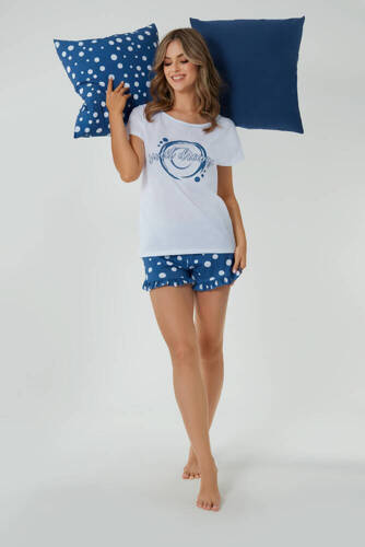 Raba Pijama cu mânecă scurtă pentru femei, pantaloni scurți Italian Fashion - imprimeu alb/albastru