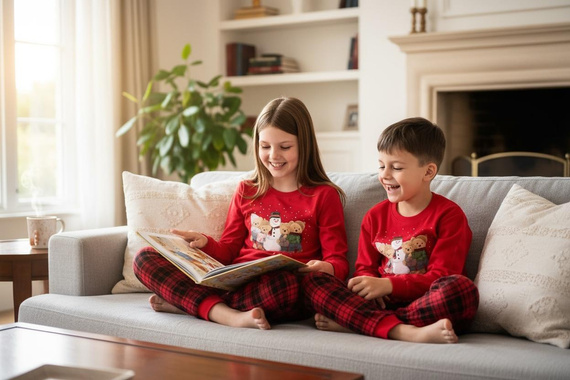 594/185 592/185 Pijamale de iarnă Cornette pentru fete - Crăciun, roșu, bumbac