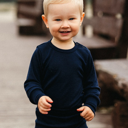 Body pentru bebeluși din lână merinos bleumarin Eevi – termoreglare