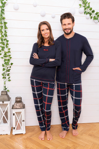 Horton Pijama cu mânecă lungă pentru bărbați, pantaloni lungi Italian Fashion - albastru navy/print