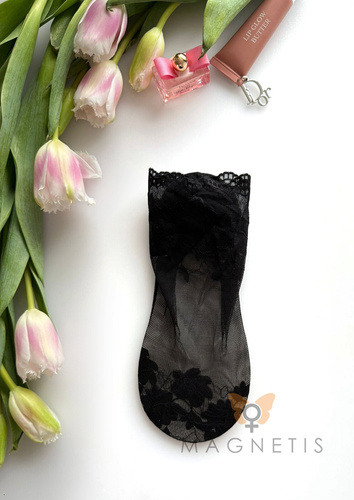 Șosete damă din dantelă Magnetis GC-251133 cu model floral și talpă din bumbac black