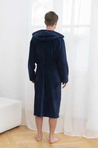 Mimas Halat de baie pentru bărbați cu glugă Italian Fashion - albastru marin