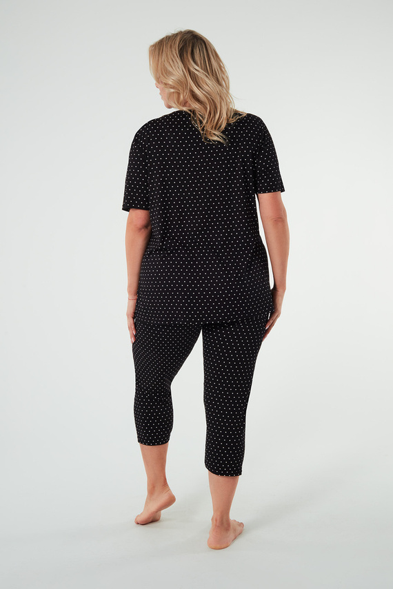 Pijama de damă Puntini cu mânecă scurtă, pantaloni 3/4, modă italiană - negru 