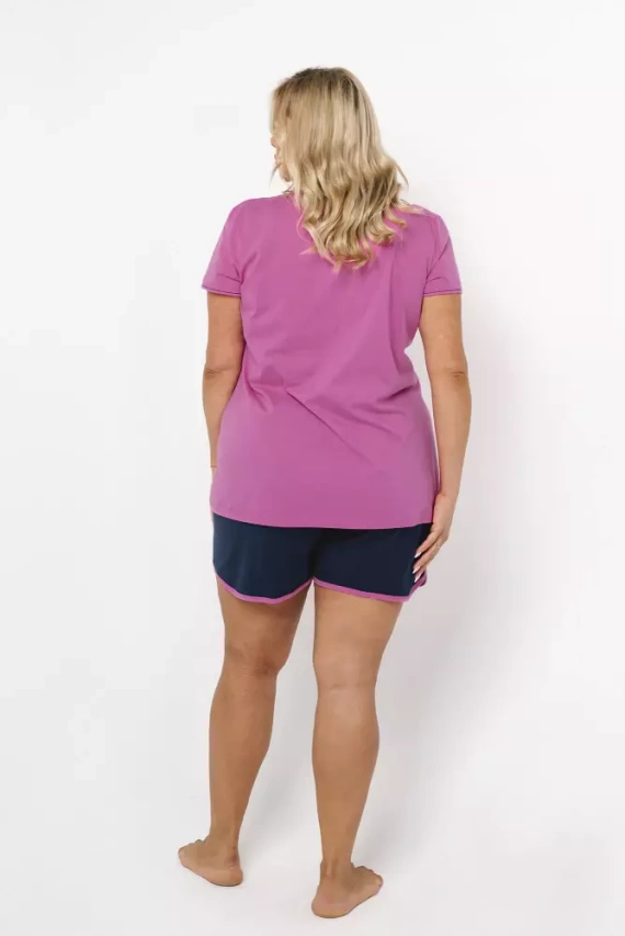 Ontega Ladies pijama cu mânecă scurtă, pantaloni scurți Italian Fashion- amarant/ albastru închis