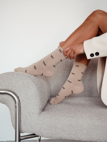 Șosete damă Milena 0200-209 cu fundițe mici, bumbac, confortabile și elastice