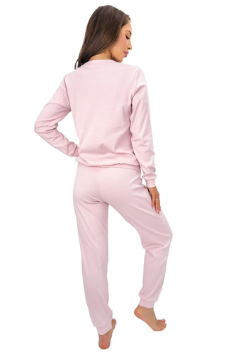 Pijamale damă Donna Home Long bumbac cu dungi mânecă lungă și pantaloni roz pudrat