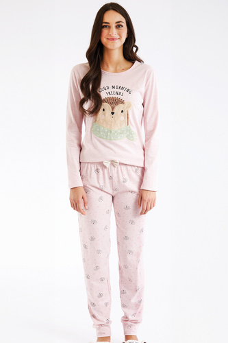 Pijama femeie Sorbetto Antea roz – lungă, roz, cu aplicare 3D, jerseu, bumbac