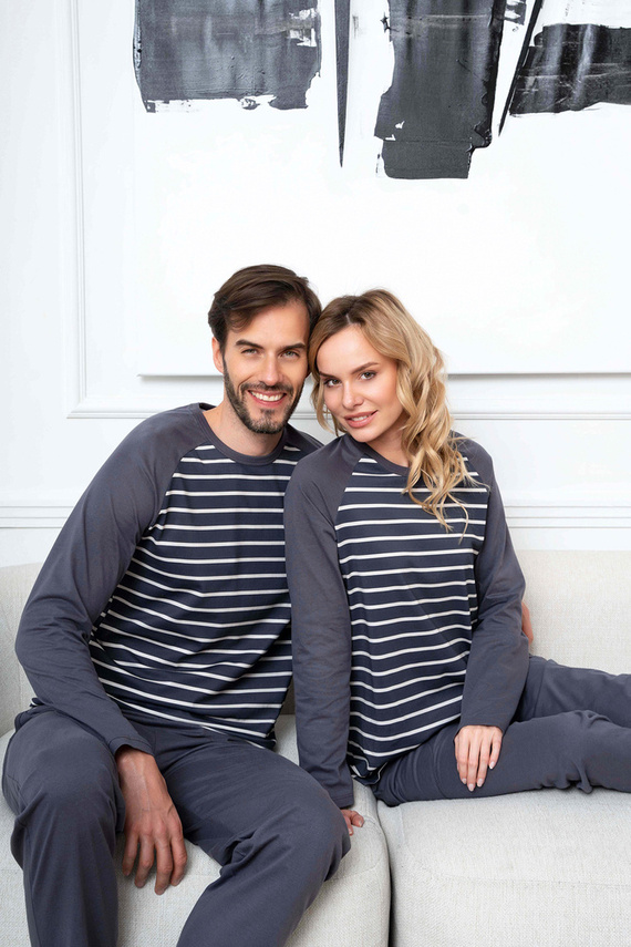 Oda Pijama de damă cu mânecă lungă, pantaloni lungi Italian Fashion - imprimeu grafit/grafit