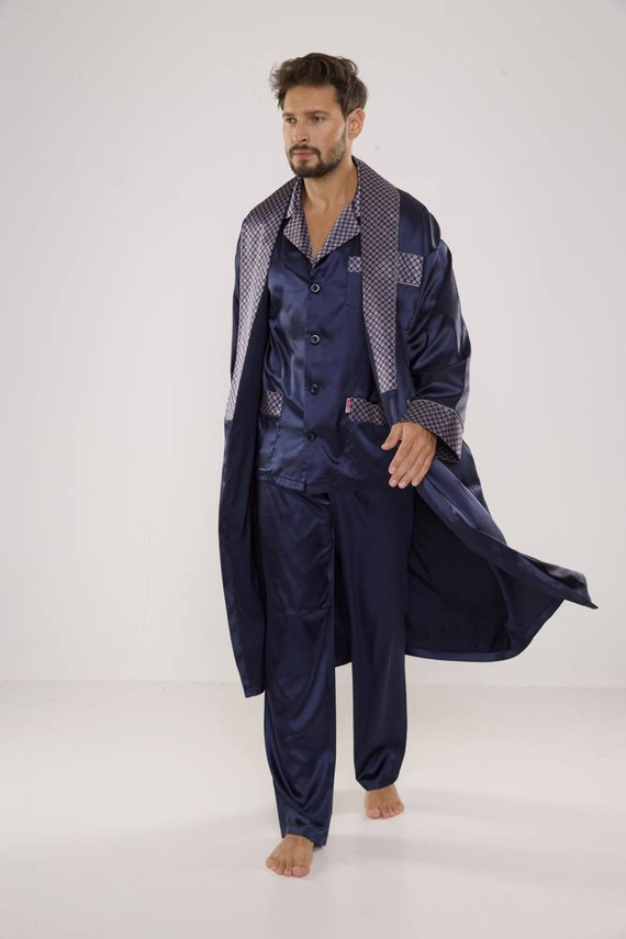939 Pijama bărbătească din satin - albastru marin 