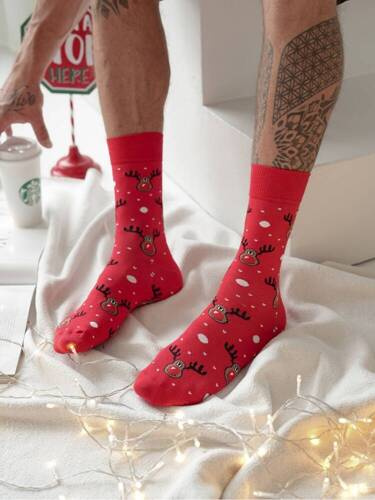1290-021 Ren cu nasul rosu Ciorapi de Craciun barbati Milena - rosii