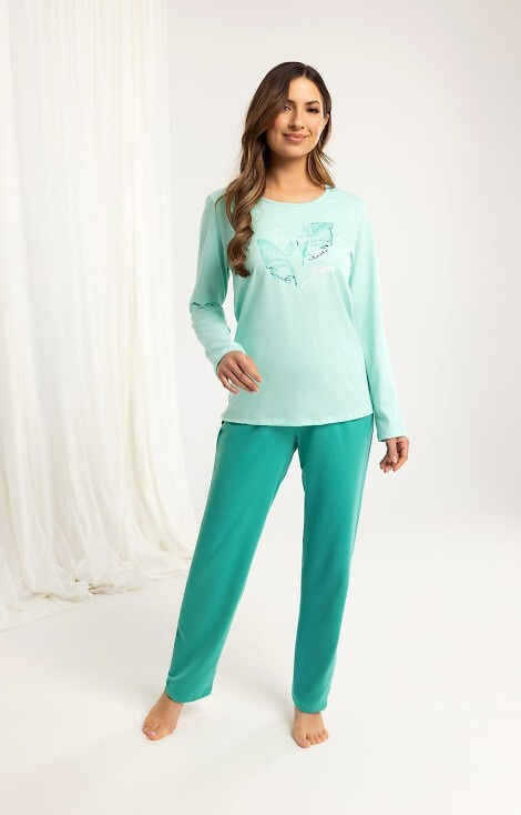 705 Pijamale de dama Regina, verde - bumbac, maneci lungi, pantaloni lungi