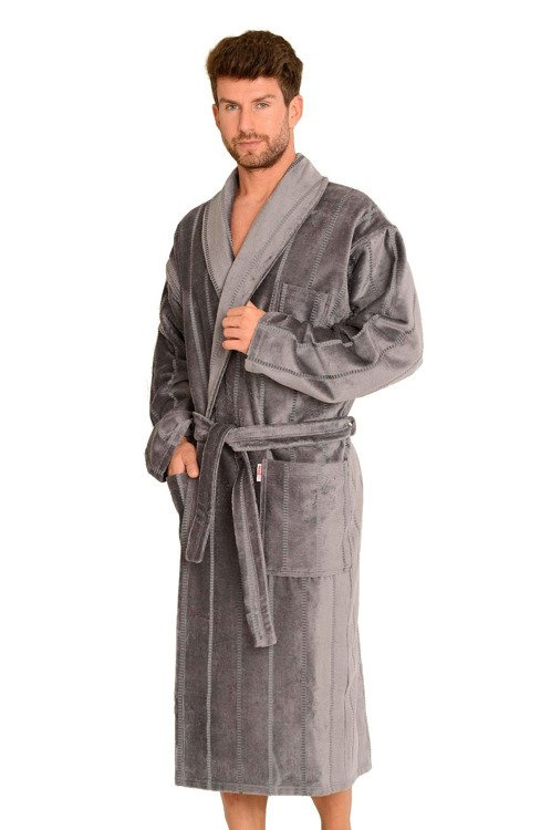 803 / 819 Halat bărbătesc Twin Terry Forex - gri cu dungi (curele gri)