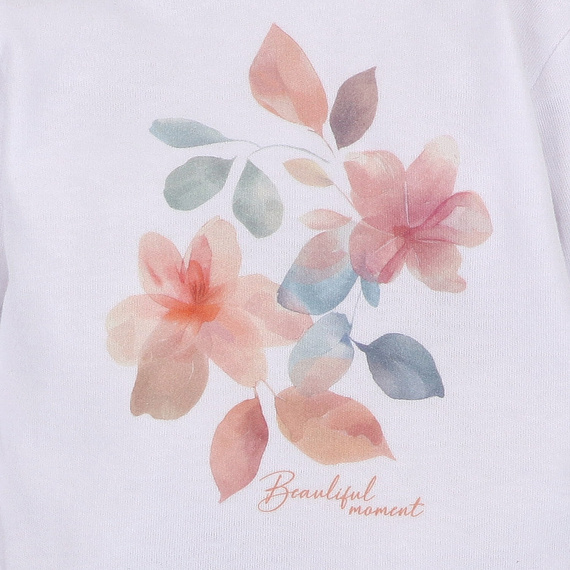 ABN-5416 Flori colorate Body din bumbac organic Nini alb