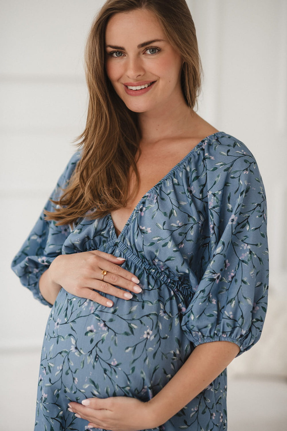 Rochie albastra de maternitate si alaptare Milk Sun Milk&Love cu flori