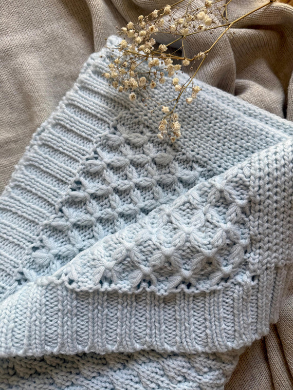 Pătură Bubbles Yosoy din lână merinos, albastră – naturală, hipoalergenică, față-verso