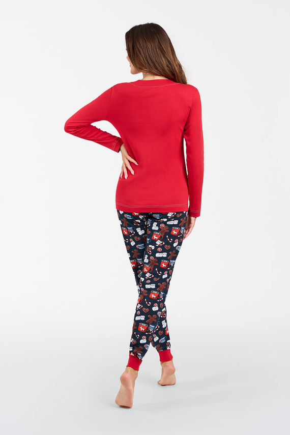 Makala Pijama cu mânecă lungă și pantaloni lungi de damă Italian Fashion - roșu/print