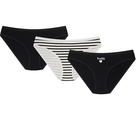 36508-K084 Henderson, slip de bikini negru din bumbac pentru femei, set de 3 buc.