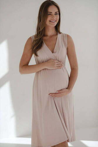 Cămașă de noapte de maternitate și alăptare Star Light din bambus Milk&Love, roz pudrat