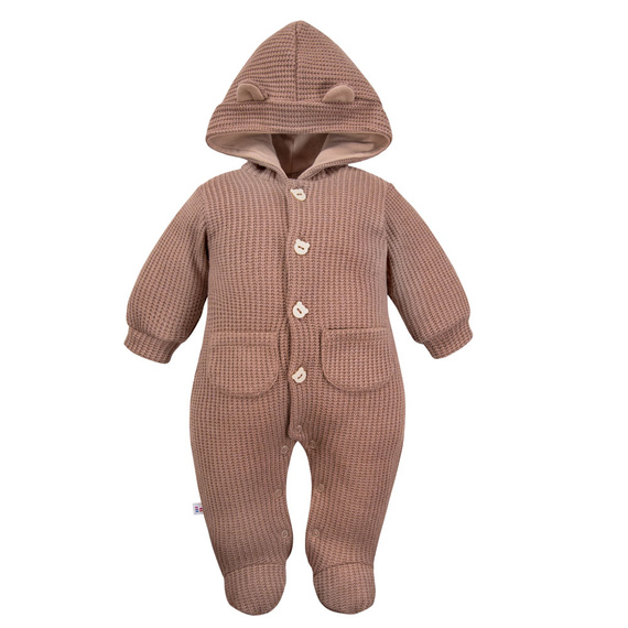 Salopeta bebe Beary Cool Eevi - pulover bej cu gluga si urechi
