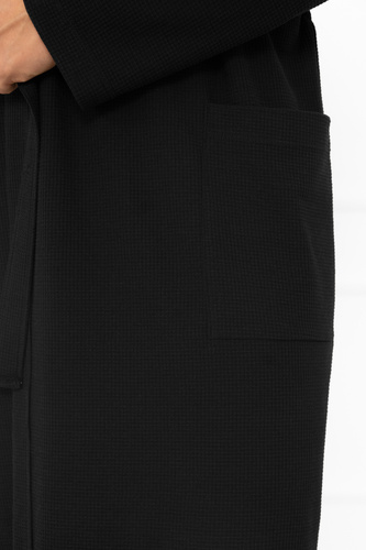 Bono halat de bărbați Italian Fashion negru - cu curea, model în relief, elegant și confortabil