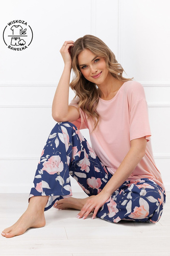 Pijamale damă Italian Fashion Ardizja, vâscoză, bumbac, imprimeu floral, lungă