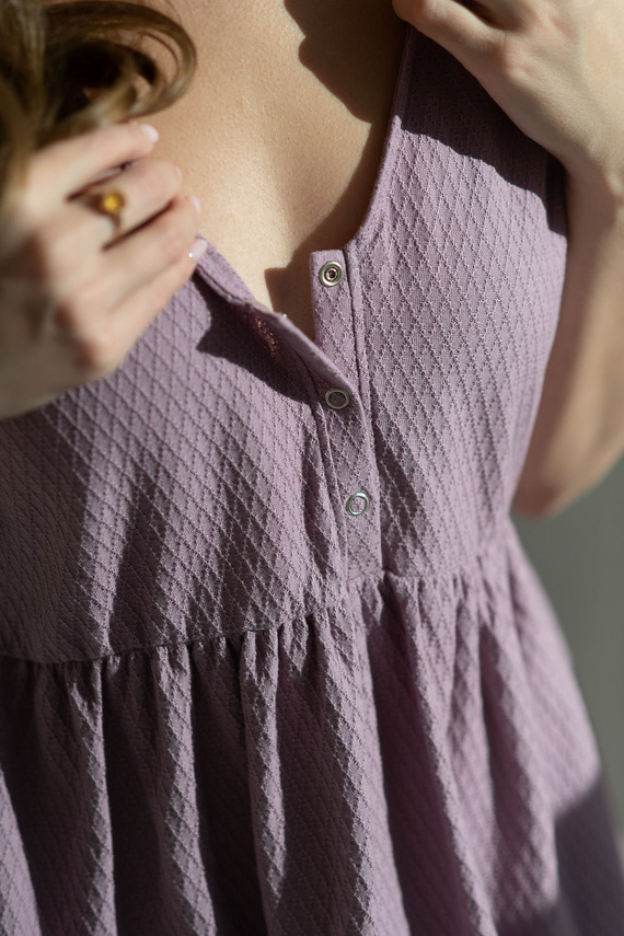 Cămașă de noapte Aurora pentru maternitate și alăptare, culoare lavandă, Milk&amp;Love – bumbac, cu nasturi, confecționată prin lustruire