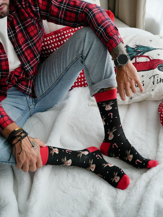 1290-029 Șosete de Crăciun pentru bărbați Milena, negre – Reni I Bomboane, bumbac