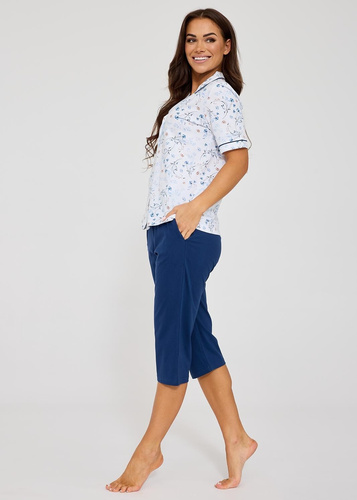 Cornette Yvonne 347/347 pijama damă bumbac flori nasturi pantaloni 3/4