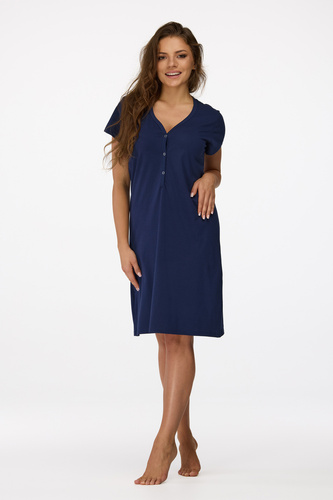 Cămașă de noapte Senizo pentru gravide nr. 16, bleumarin – 100% bumbac, mâneci scurte, capse pentru alăptare