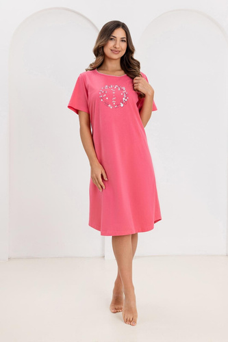 Rochie de noapte Regina 176, 100% bumbac, mânecă scurtă, decolteu semi-rotund, print
