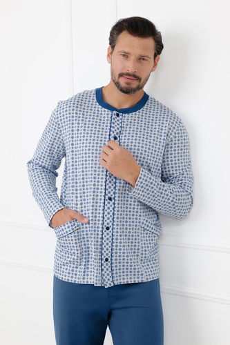 Pijamă bărbați Homer Italian Fashion, bumbac, cu nasturi, lungă