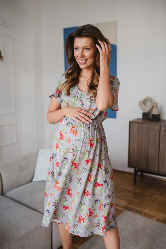 Lovely Dress Midi Milk&Love Rochie Premaman și pentru Alăptare Albastru deschis cu Fructe