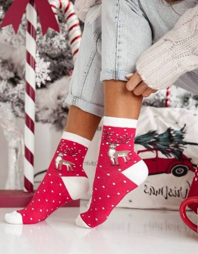 1283-021 Ciorapi dama reni de Craciun Milena - rosii
