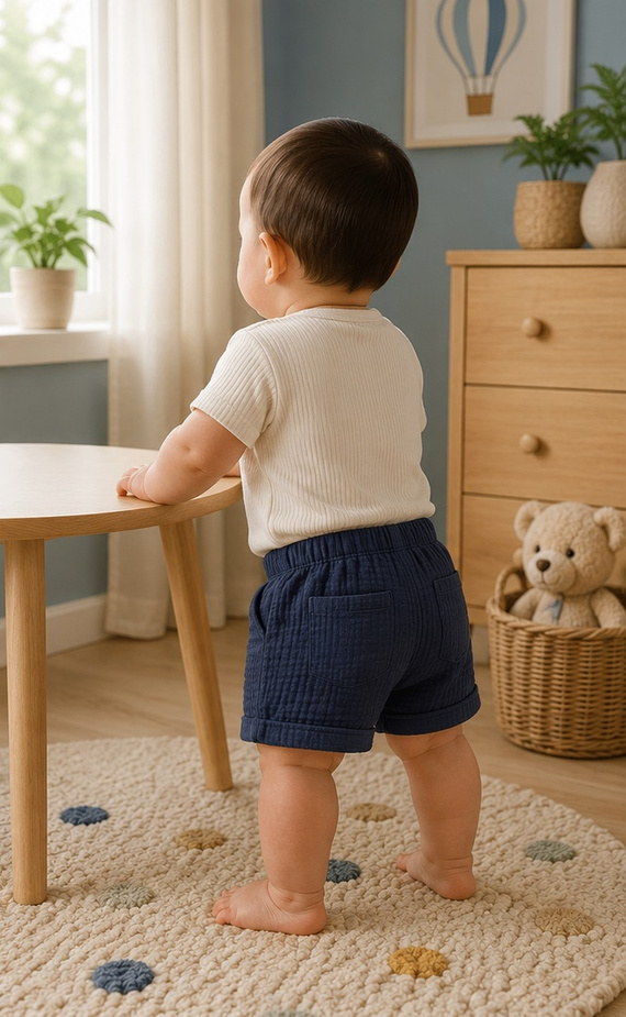 SZ55305 Mamatti pantaloni scurți mușlin bleumarin cu buzunare și nasturi pentru vară