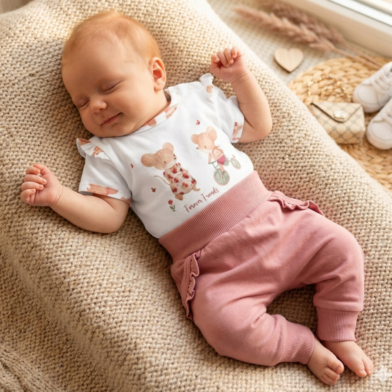 Tricou bebeluși Nini Little Mouse bumbac organic imprimeu fată mânecă scurtă