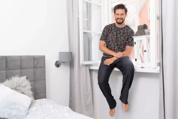 Pinus Pijamale pentru bărbați cu mânecă scurtă, pantaloni lungi Italian Fashion- print/grafite